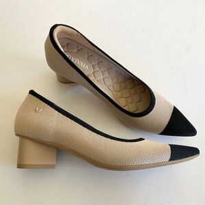 VIVAIA Tracy Pro Pointed-Toe Chunky Heels Cream/Black Size EU 38.5
